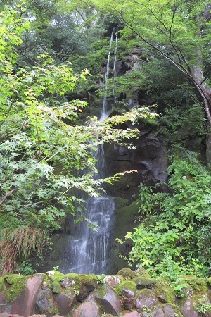 「天悠」の露天風呂：車沢の湯から見る呉坊の滝